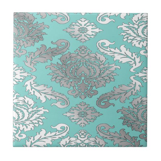 Petit Carreau Damassé Bleu Sarcelle Élégant Chic (Devant)