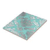 Petit Carreau Damassé Bleu Sarcelle Élégant Chic (Côté)