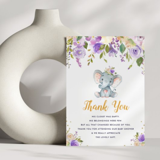 petit carte de remerciements de baby shower violet