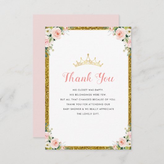 petit carte de remerciements princesse (Devant / Derrière)