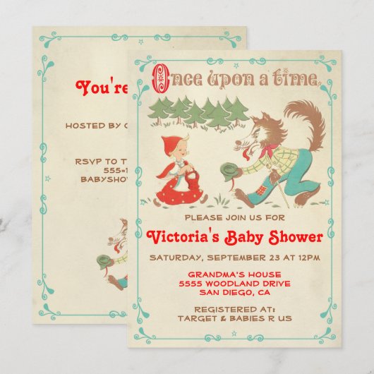 Petit chaperon rouge Hood Baby Douche Invitations (Devant / Derrière)
