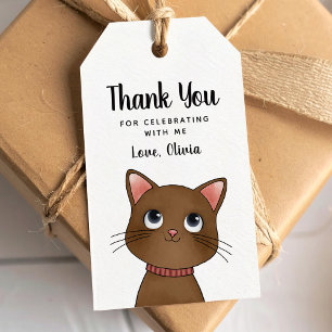 Petit chat brun merci Étiquette de cadeau