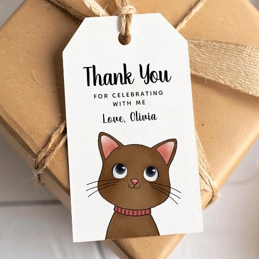 Petit chat brun merci Étiquette de cadeau