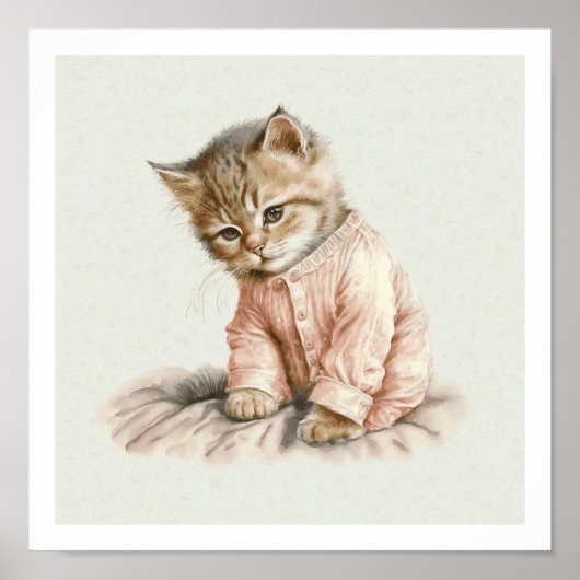 Petit chaton en pyjama rose imprimé affiche (Devant)