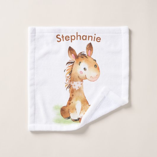 Petit Cheval à l'aquarelle Brown (Gant de toilette)