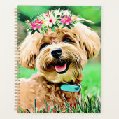 Petit chien maltais avec des fleurs art (Devant)