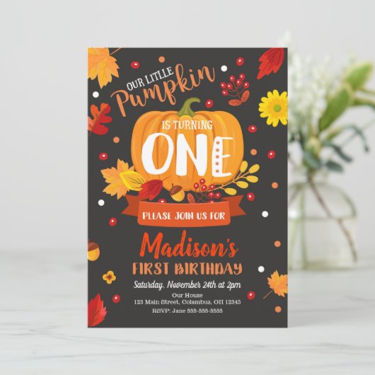 Petit Citrouille 1er anniversaire Invitation (Debout devant)