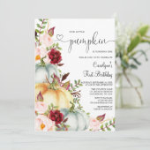 Petit Citrouille Automne Floral Invitation Anniver (Debout devant)