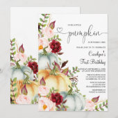 Petit Citrouille Automne Floral Invitation Anniver (Devant / Derrière)