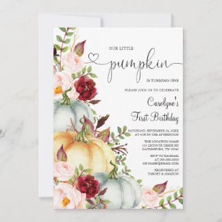 Petit Citrouille Automne Floral Invitation Anniver