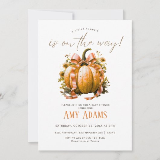 Petit Citrouille avec Ribbon Babyshower Invitation (Devant)