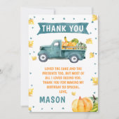 Petit Citrouille Camion bleu Carte de remerciement (Devant)