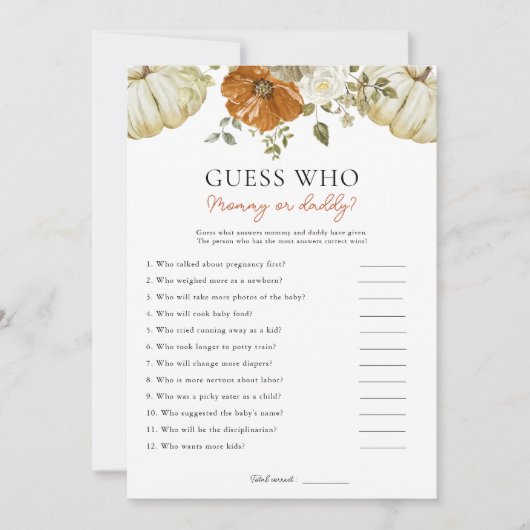 Petit Citrouille Devinez Qui Baby shower Carte De (Devant)