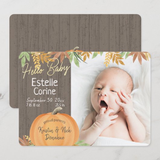 Petit Citrouille Rustique Faire-part de naissance (Devant / Derrière)