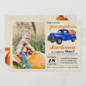 Petit Citrouille Vintage Car Boy Invitation Annive (Devant / Derrière)