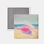 Petit coquille rose sur le sable par aimant marin (Recto/Verso)