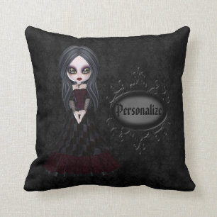 Petit coussin personnalisé par noir mignon de