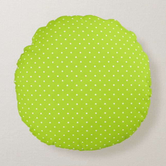 Petit Coussin Rond Vert Citron et Blanc à Pois (Devant)