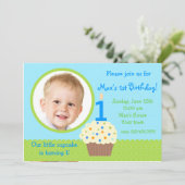 Petit cupcake Boy Photo Invitations d'anniversaire (Debout devant)