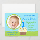 Petit cupcake Boy Photo Invitations d'anniversaire (Devant / Derrière)