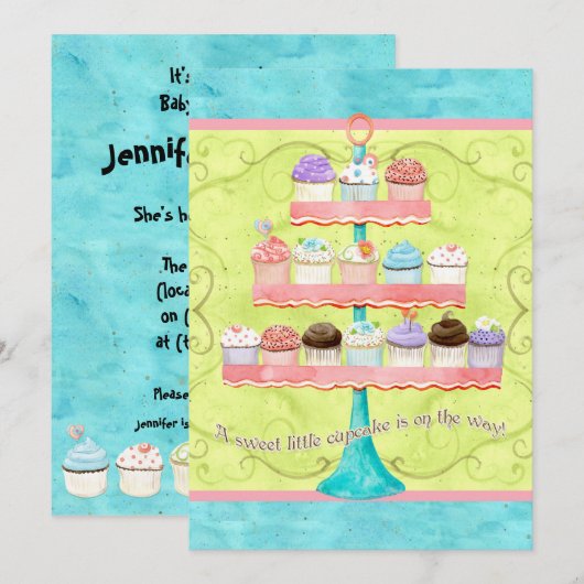 Petit Cupcake, Invitations de douche pour bébé (Devant / Derrière)