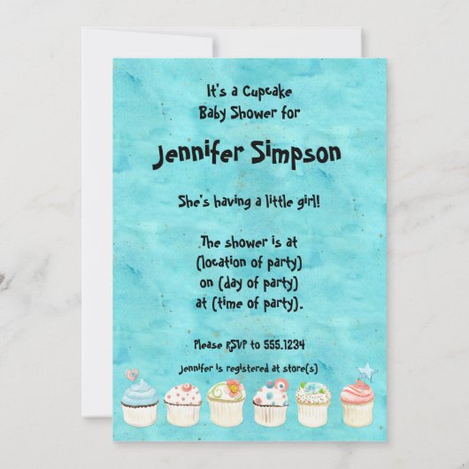 Petit Cupcake, Invitations de douche pour bébé (Dos)