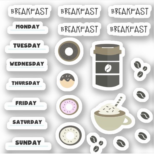Petit-déjeuner café Calender Planner Stickers (Devant)