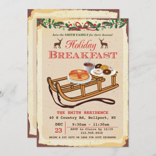 Petit-déjeuner de Noël Invitation (Devant / Derrière)