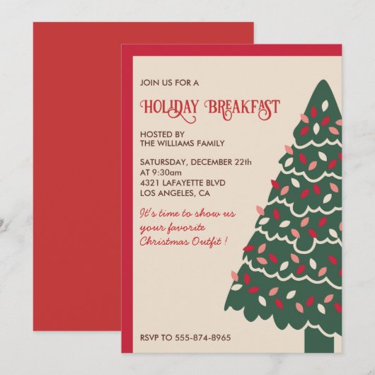 Petit-déjeuner de Noël Invitation Arbre géant clas (Devant / Derrière)