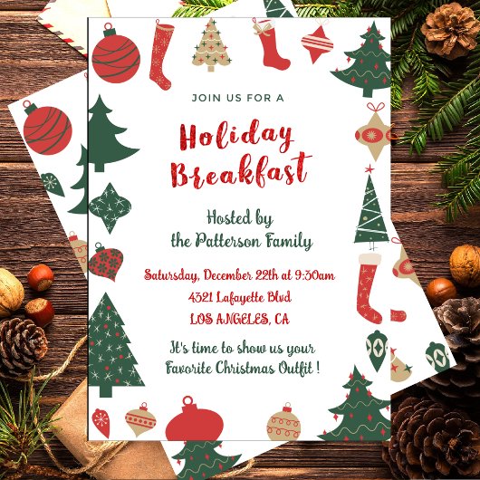 Petit-déjeuner de Noël Invitation Cute Trees Chaus