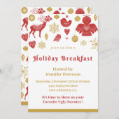 Petit-déjeuner de Noël Invitation Gold Red Nordic (Devant / Derrière)