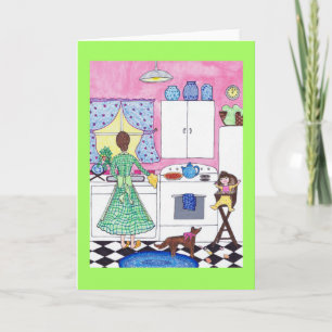 Petit déjeuner, mère, bébé, carte de voeux de
