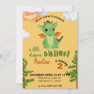 petit dragon Invitation orange bébé anniversaire