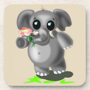 Petit éléphant avec Dessous de verre à fleurs - Vo
