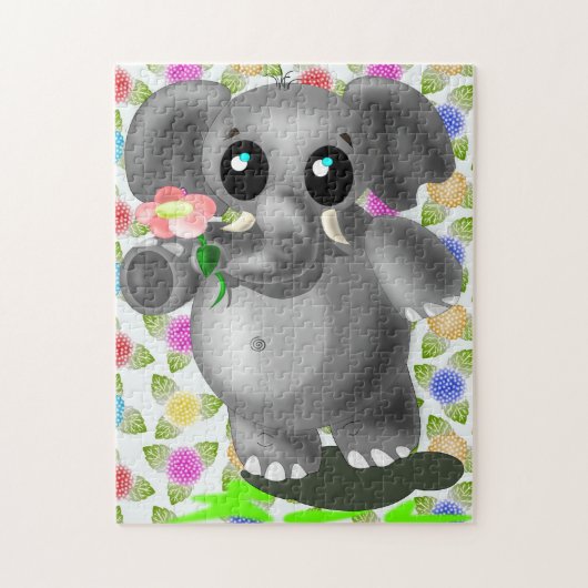 Petit éléphant avec Fleur Jigsaw Puzzle cadeau (Vertical)