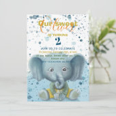 Petit éléphant bébé garçon faire-part d'anniversai (Debout devant)