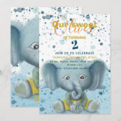 Petit éléphant bébé garçon faire-part d'anniversai (Devant / Derrière)