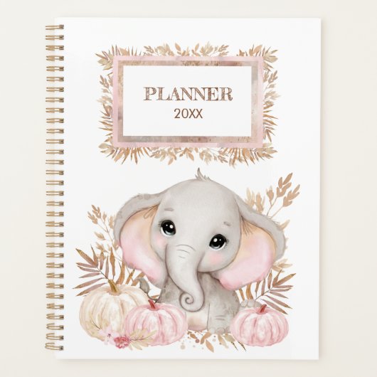 Petit Eléphant Cute Avec Planificateur Citrouille (Devant)
