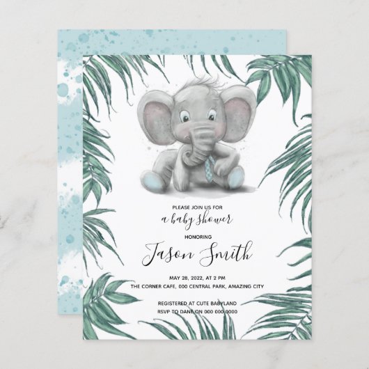 Petit éléphant mignon garçon avec feuilles pour ba (Devant / Derrière)