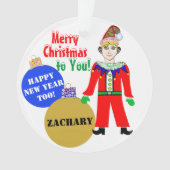 Petit Elfe Noël NOM Bleu Or Ornements (devant)