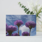 Petit Faire-part de mariage à fleurs mauves Ciel b (Debout devant)