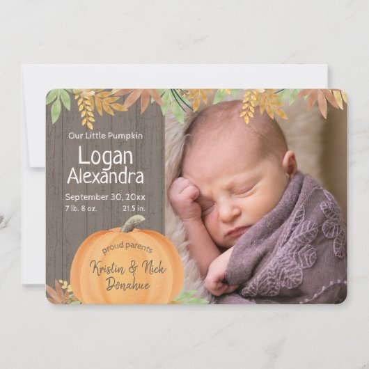 Petit Faire-part de naissance Citrouille (Devant)