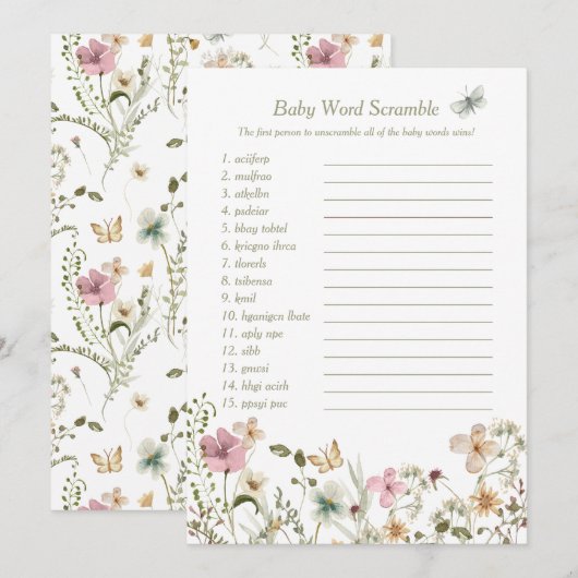 Petit Fleur sauvage Baby Word Scramble Carte de je (Devant / Derrière)