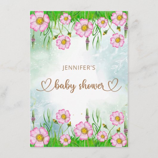 Petit Fleur sauvage En Chemin Menu Baby shower (Dos)