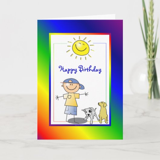 Petit garçon avec carte de chien (Devant)