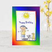 Petit garçon avec carte de chien (Fleur jaune)