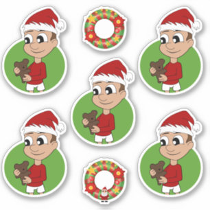 Petit garçon avec ours en peluche Sticker de Noël
