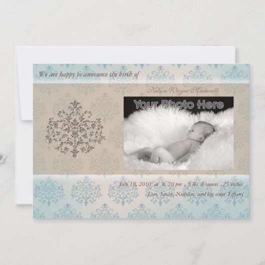 Petit garçon de l'arbre bleu faire-part de naissan (Devant)