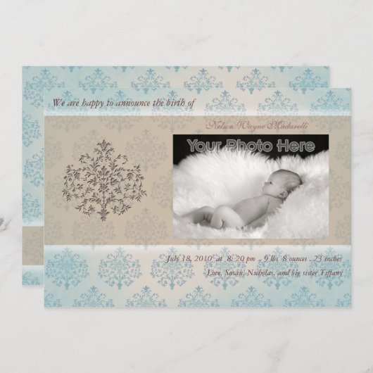 Petit garçon de l'arbre bleu faire-part de naissan (Devant / Derrière)