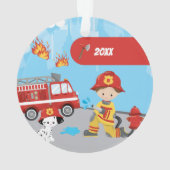 Petit garçon pompier de dessin avec nom Noël (dos)